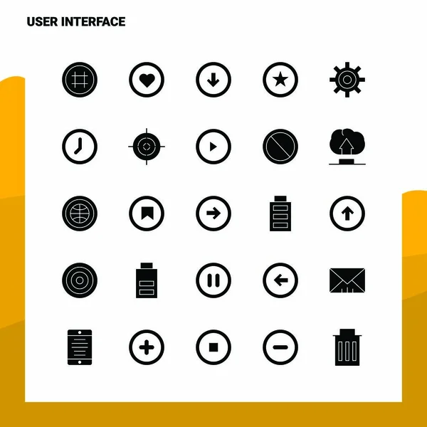 25 Zestaw ikon interfejsu użytkownika. Ilustracja wektora ikony glifa stałego — Wektor stockowy