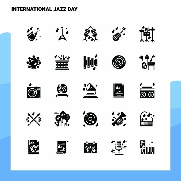 25 internationella jazzdagsikoner. Solid Glyf Ikon Vector Illu — Stock vektor