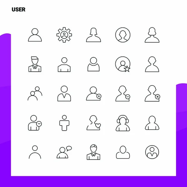 Set van User Line Icon set 25 Iconen. Vector Minimalisme Style Desi — Stockvector