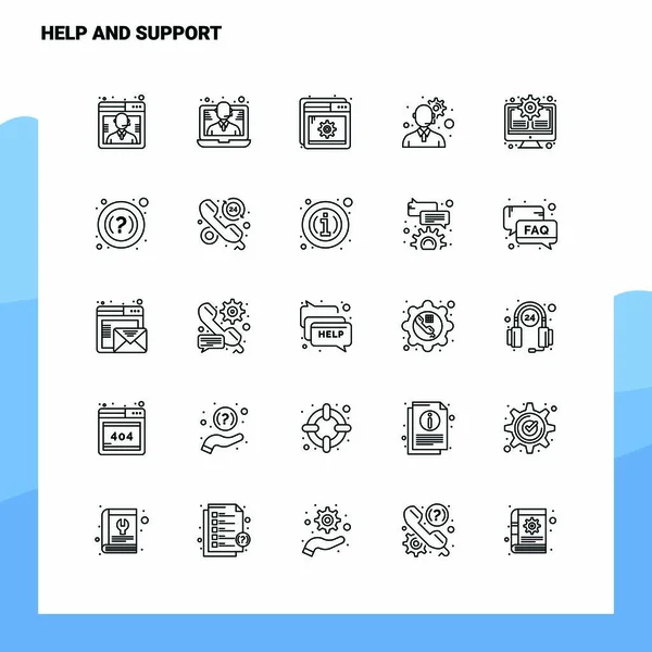 Conjunto de Ajuda e linha de suporte Ícone definido 25 ícones. Vector Minimalis — Vetor de Stock