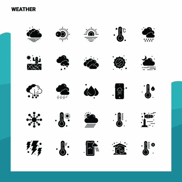 25 Clima Ícone definido. Solid Glyph Icon Vector Ilustração Templa — Vetor de Stock