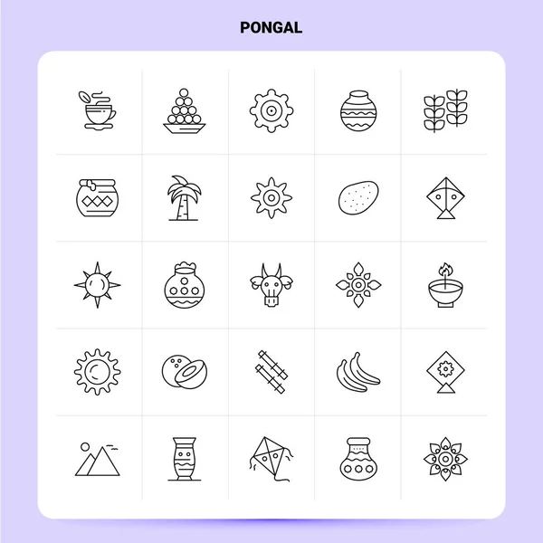 Set di icone Pongal OutLine 25. Icone nere di progettazione stile linea vettoriale — Vettoriale Stock