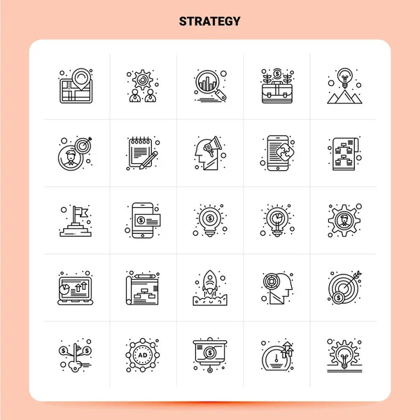 Overzicht 25 Strategie-icoon set. Vector Line Style Ontwerp zwart Ico — Stockvector