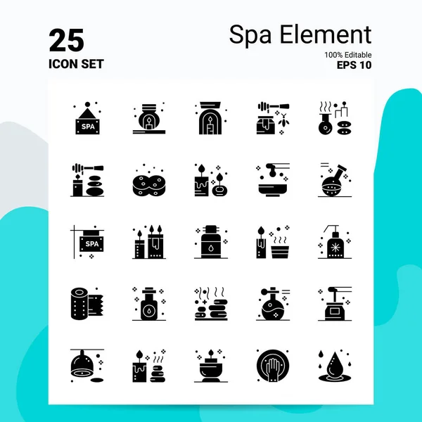 25 Spa Element Simgesi Seti. % 100 Düzenlenebilir Eps 10 Dosyası. İş Lo — Stok Vektör