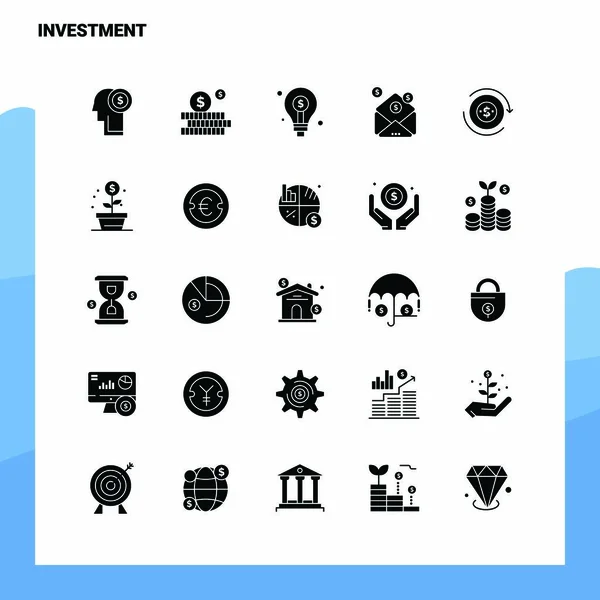 25 Ensemble d'icônes d'investissement. Icône Glyphe solide Illustration vectorielle Tem — Image vectorielle