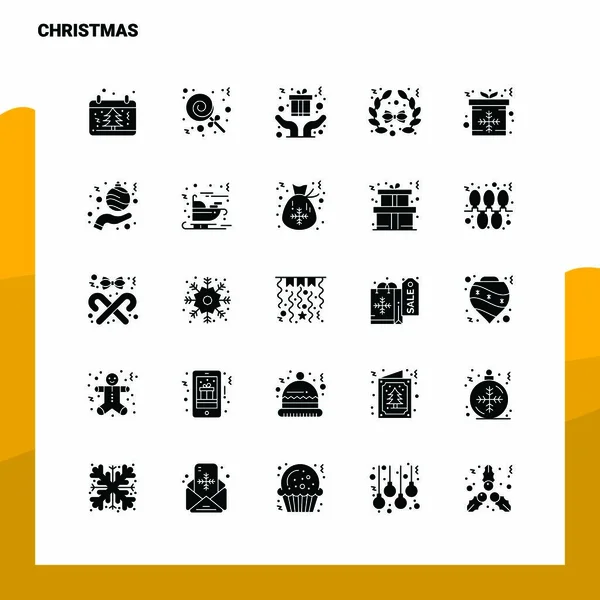 25 Weihnachtssymbole Set. solide Glyphen-Symbol-Vektor-Abbildungstemperatur — Stockvektor