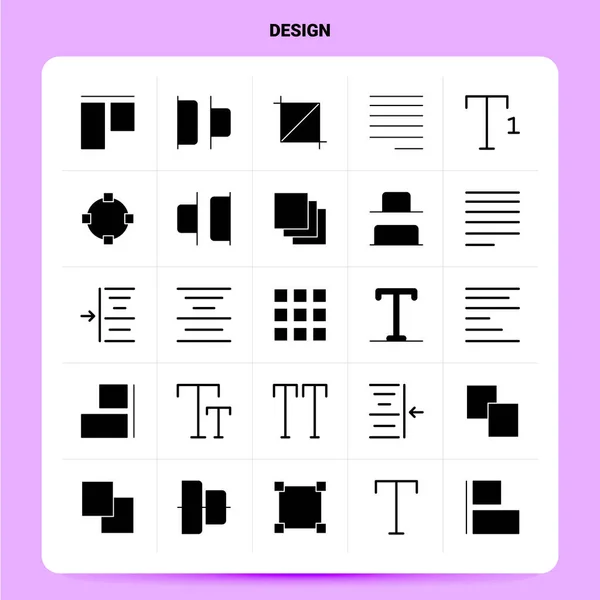 Solid 25 Design Icon set. Icone nere di progettazione in stile glifo vettoriale — Vettoriale Stock