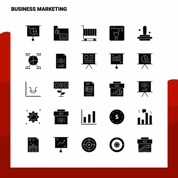 25 Business Marketing Icon set. Ícone de Glifo Sólido Vector Illustra — Vetor de Stock