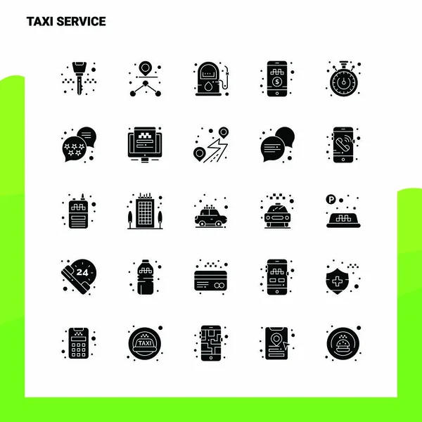 25 Taxi služba Ikona nastavena. Solid Glyph Icon Vector Illustration T — Stockový vektor