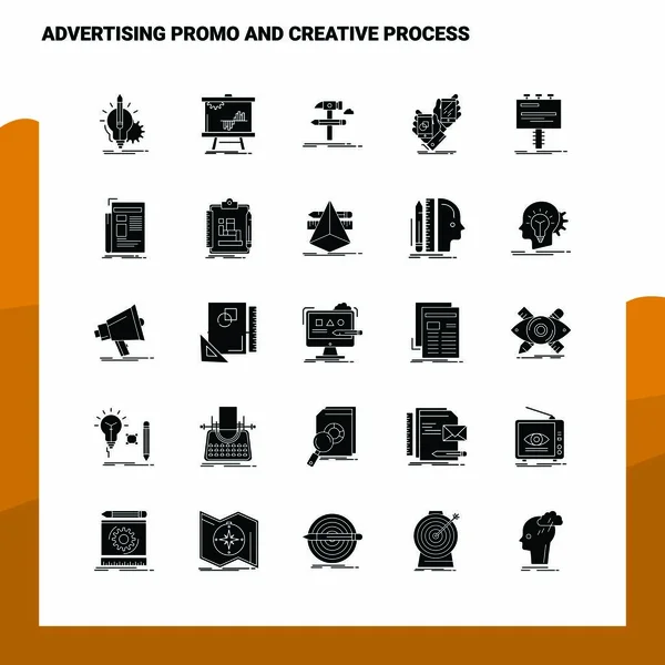 25 Advertising Promo And Creative Process Icon set. Solid Glyph — Stock Vector