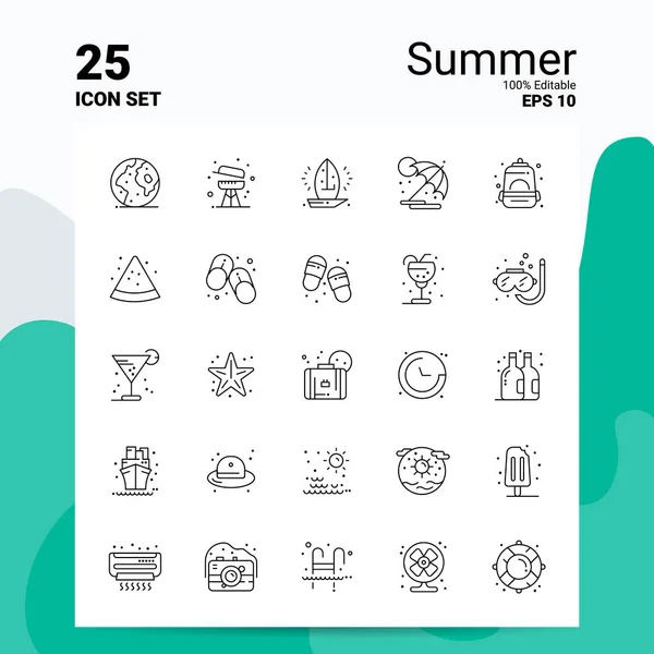 25 Summer Icon Set. 100% Editable EPS 10 Files. Business Logo Co — Stock Vector