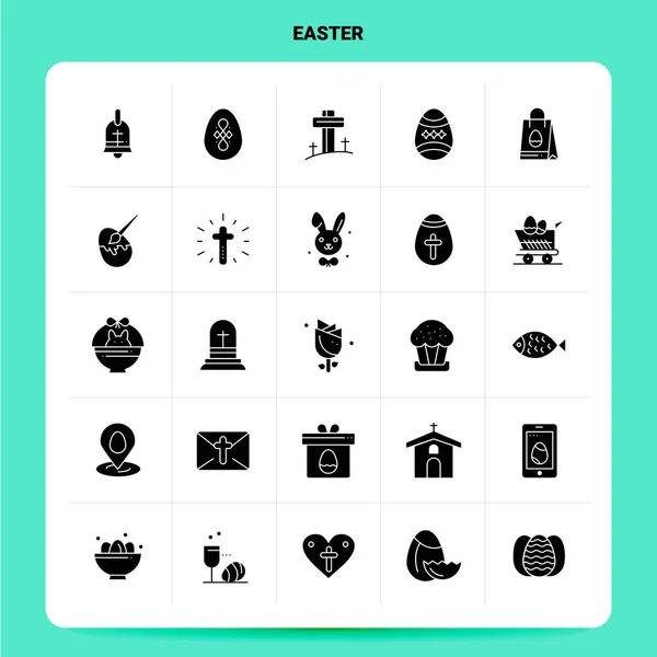 Set de iconos sólidos de 25 Pascua. Vector Glyph Style Design Iconos negros — Vector de stock
