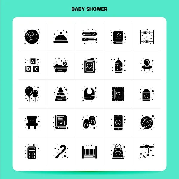 Solidny zestaw 25 Baby Shower Icon. Projektowanie stylu wektorowego Glyph Black I — Wektor stockowy