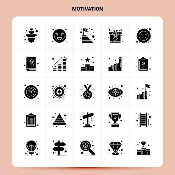 Sólido 25 Juego de iconos de motivación. Diseño de estilo de glifo vectorial negro Ic — Archivo Imágenes Vectoriales