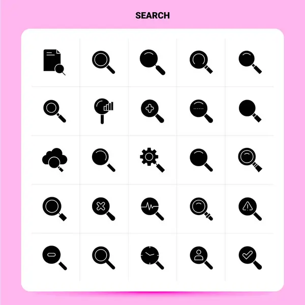 Solid 25 Set di icone di ricerca. Icone nere di progettazione in stile glifo vettoriale — Vettoriale Stock