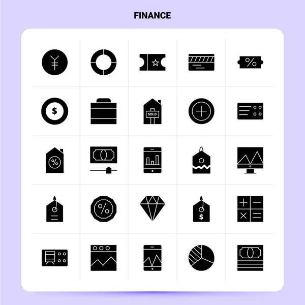 Solid 25 Conjunto de ícones financeiros. Vector Glyph Estilo Design Ícones pretos — Vetor de Stock