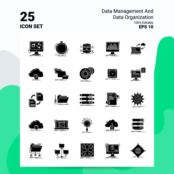25数据管理和数据组织图标集。 100%可编辑 — 图库矢量图片