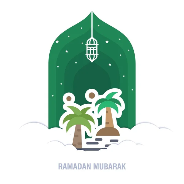 Ramadán Kareem diseño islámico luna creciente y mezquita cúpula silh — Vector de stock