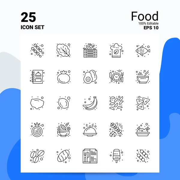 Set di 25 icone alimentari. File EPS 10 modificabili al 100%. Logo aziendale Conc — Vettoriale Stock