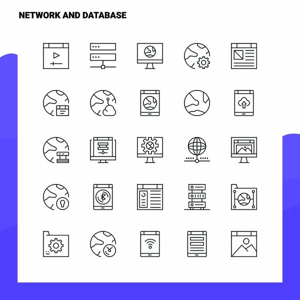 Satz von Netzwerk- und Datenbankzeilensymbolen mit 25 Symbolen. Vektorminim — Stockvektor