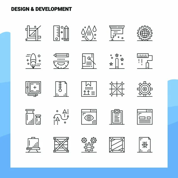 Zestaw ikon Design & Development Line Icon 25 ikon. Wektor Minim — Wektor stockowy