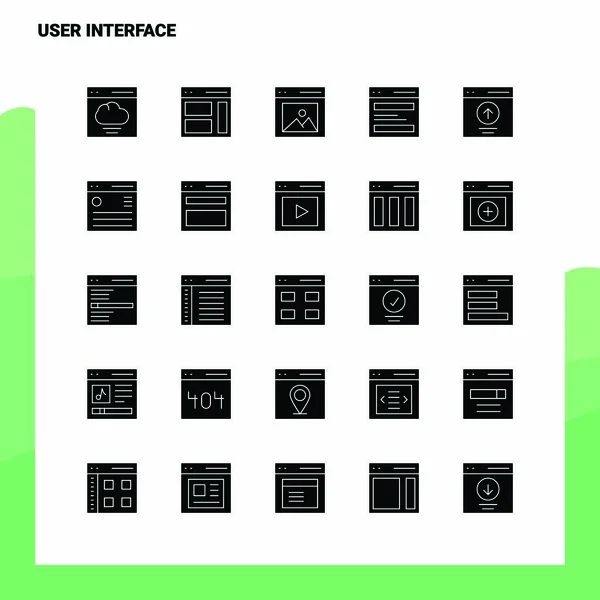 25 Conjunto de iconos de interfaz de usuario. Icono de Glifo Sólido Ilustración de Vectores — Archivo Imágenes Vectoriales