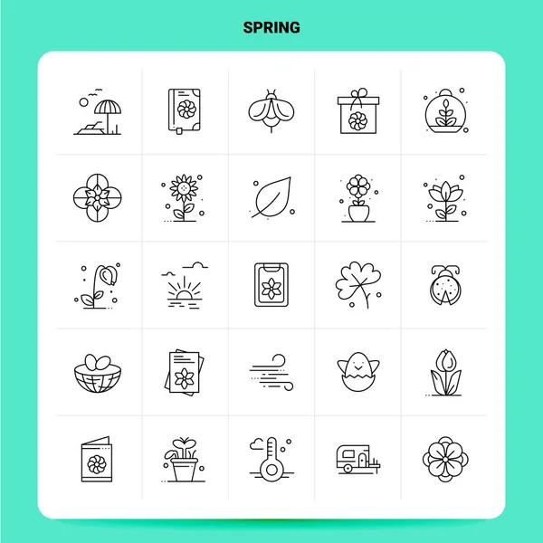 Esquema 25 Conjunto de iconos de primavera. Vector Línea Estilo Diseño Iconos Negro — Vector de stock