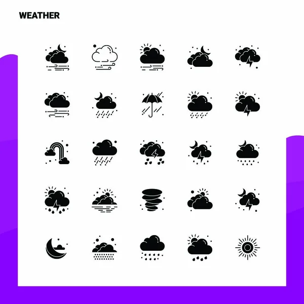 25 Набор значков погоды. Твердая глифовая икона векторной иллюстрации Templa — стоковый вектор