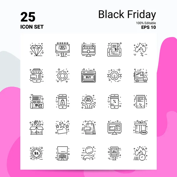 25 Black Friday Icon Set. Archivos EPS 10 100% editables. Negocio L — Vector de stock