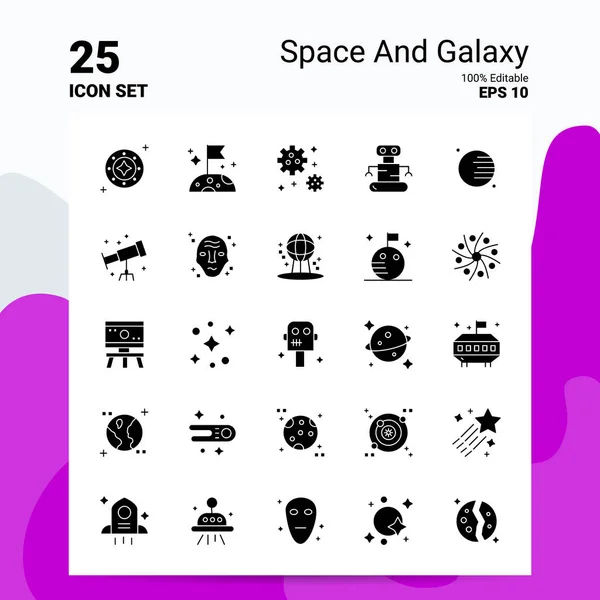 25 Space And Galaxy Icon Set. 100% editovatelné soubory Eps10. Busine — Stockový vektor