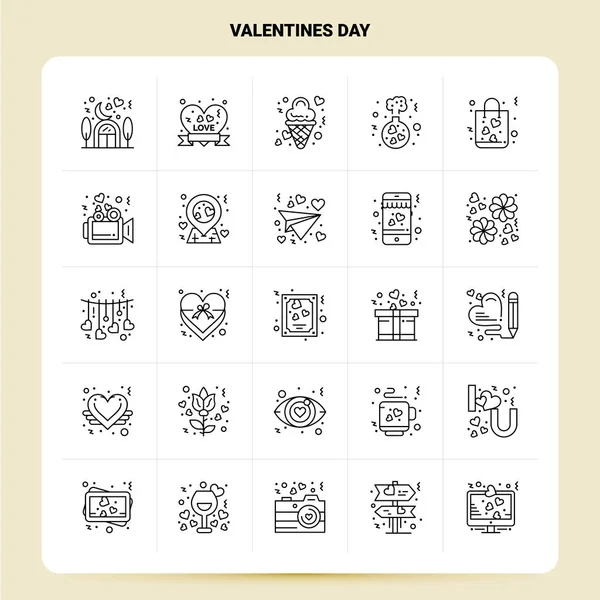 Aperçu 25 Valentines Day Icône ensemble. Conception de style de ligne vectorielle Bla — Image vectorielle