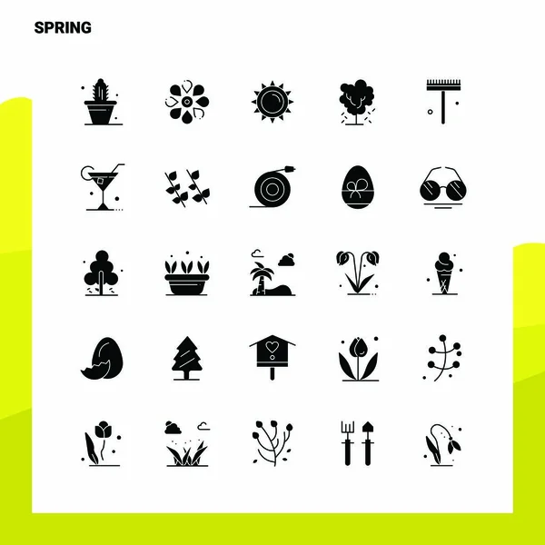 25 Conjunto de iconos de primavera. Plantilla de ilustración de vectores de ícono de glifo sólido — Vector de stock