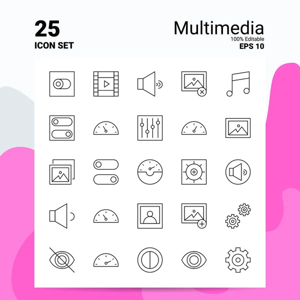 25 Мультимедийный набор иконок. 100% редактируемый EPS 10 файлов. Журнал бизнеса — стоковый вектор