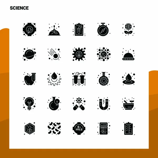 25 Conjunto de iconos de ciencia. Glifo sólido Icono Vector Ilustración Templa — Archivo Imágenes Vectoriales