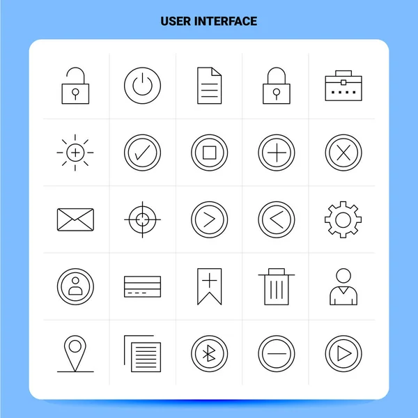 Zarys 25 Zestaw ikon interfejsu użytkownika. Projektowanie wektorowe styl linii Bla — Wektor stockowy