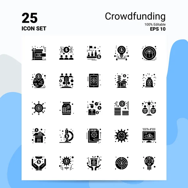 25 Crowdfunding Icon Set. File EPS 10 modificabili al 100%. Attività commerciale L — Vettoriale Stock
