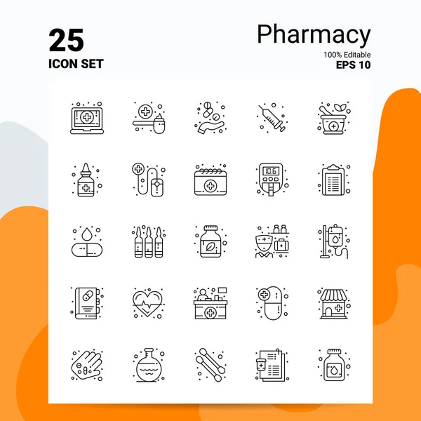 25 Pharmacy Icon Set. 100% editovatelné soubory Eps10. Obchodní logo — Stockový vektor