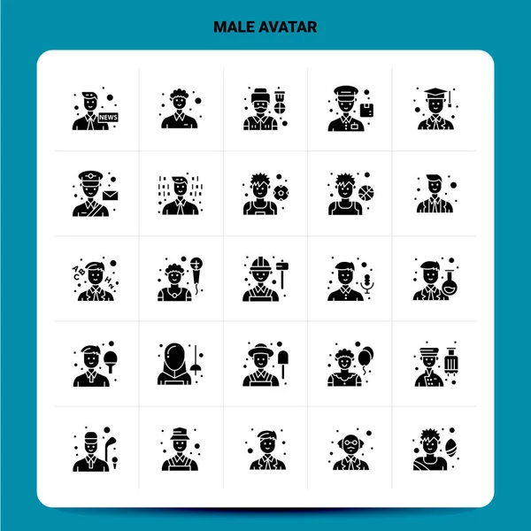 Solid 25 Conjunto de ícones Avatar masculino. Vector Glyph Estilo Design Preto I — Vetor de Stock
