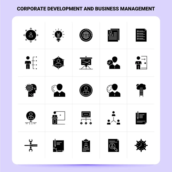 Conjunto de iconos de desarrollo corporativo y gestión empresarial de Solid 25 . — Vector de stock