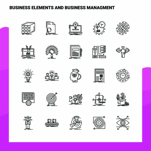 Conjunto de elementos de negócio e linha de gerenciamento de negócios Conjunto de ícones 25 —  Vetores de Stock