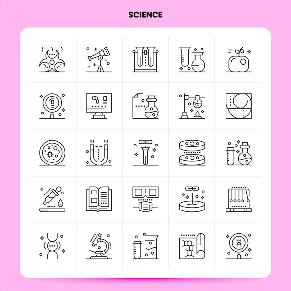 Redogör för 25 Science Icon set. Vektor linje stil design svart ikon — Stock vektor