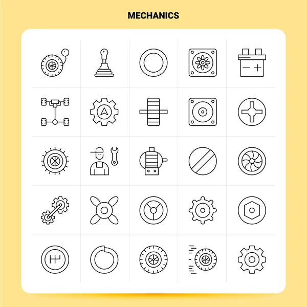 Umriss 25 Mechanik-Icon-Set. Vektor Linie Stil Design schwarz ic — Stockvektor