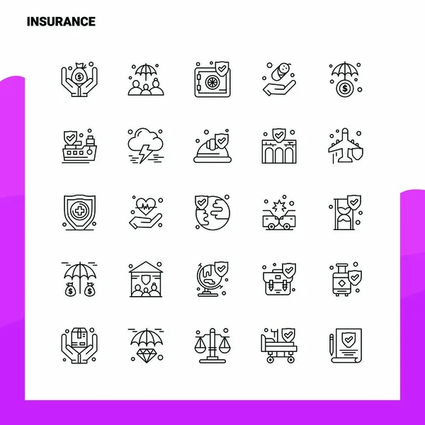 Set of Insurance Line Icon set 25 Icons. Vector Minimalism Style — Stock Vector