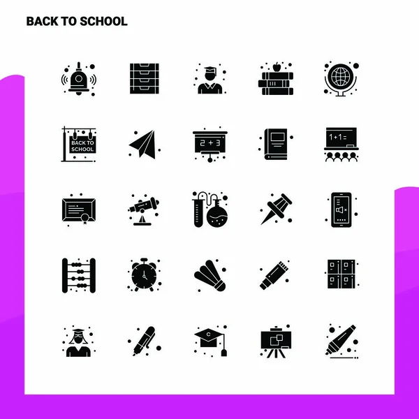 25 Zpět do školy Ikona nastavena. Solid Glyph Icon Vector Illustration — Stockový vektor