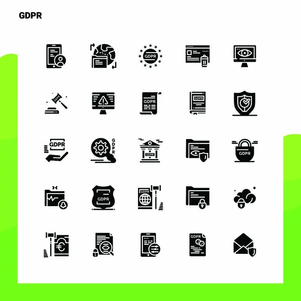 25 GDPR Icon set. Plantilla de ilustración de vectores de ícono de glifo sólido — Archivo Imágenes Vectoriales
