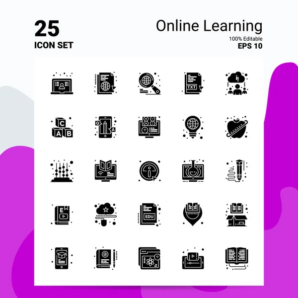 25 Conjunto de iconos de aprendizaje en línea. Archivos EPS 10 100% editables. Máquinas — Archivo Imágenes Vectoriales