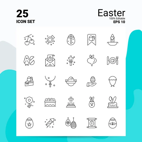 Ensemble de 25 icônes de Pâques. Fichiers EPS 10 100 % modifiables. Logo d'entreprise Co — Image vectorielle