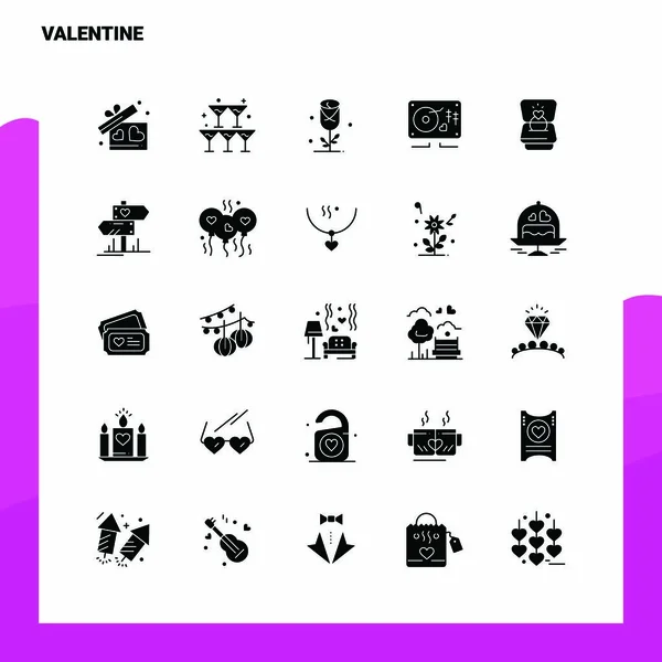 25 Valentine Icône ensemble. Illustration vectorielle d'icône de glyphe solide Température — Image vectorielle