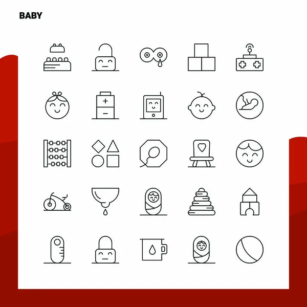 Uppsättning Baby Line Ikonen uppsättning 25 ikoner. Vektorminimalism Style Desi — Stock vektor