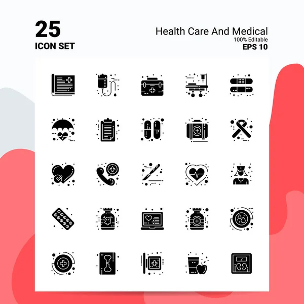 25 Cuidados de saúde e conjunto de ícones médicos. Arquivos EPS 10 100% editáveis . — Vetor de Stock